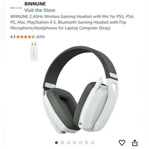 Binnune Wireless Gaming Headset with Mic - Gray